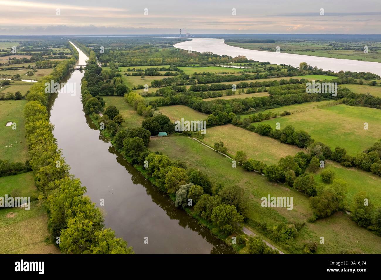 France, Loire Atlantique, Le Pellerin, the Martinière canal which stretches over 15 km (aerial view) Stock Photo