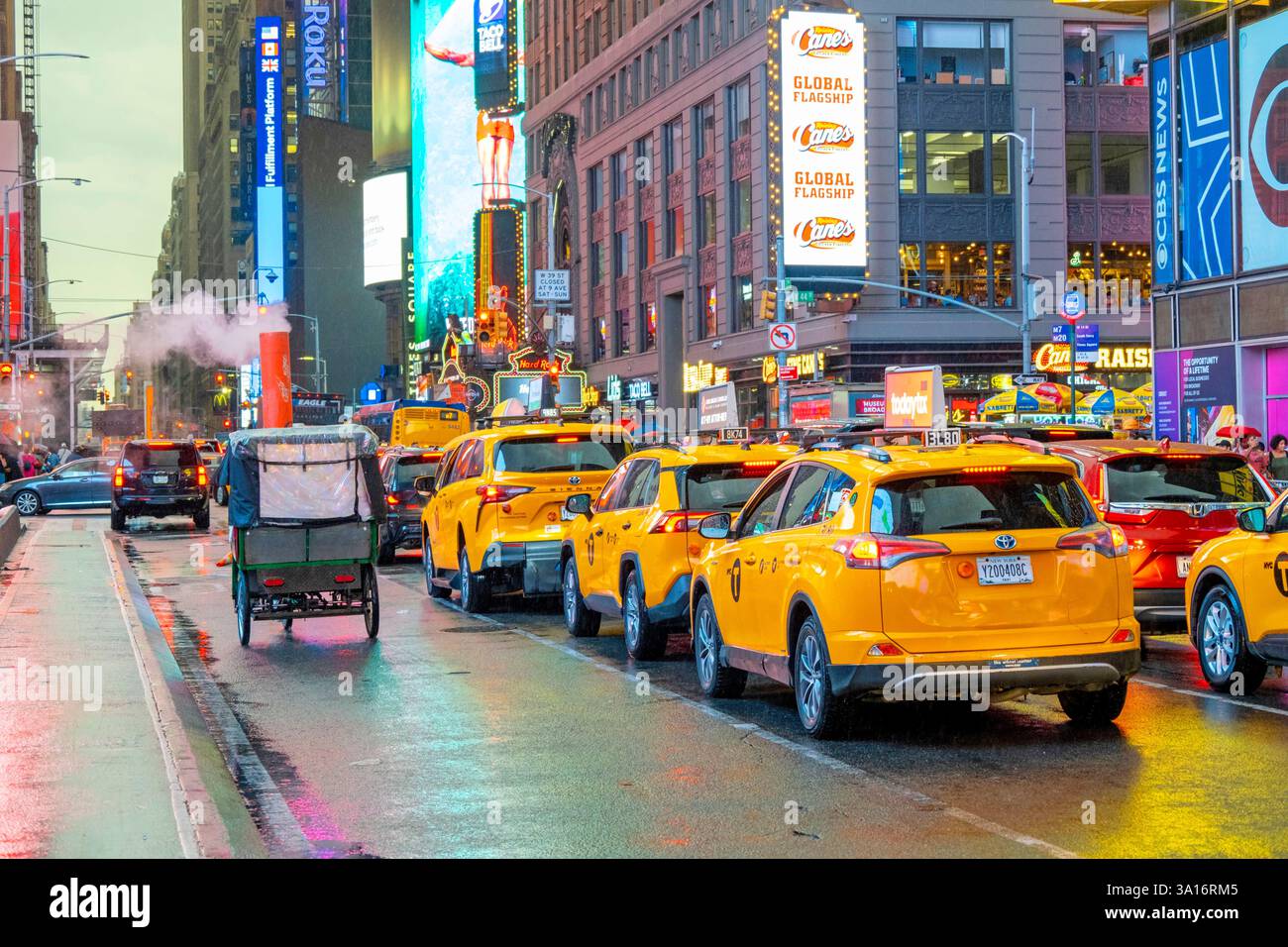 United States, New York State, New York City, Manhattan, Midtown, Times Square, taxis Stock Photo