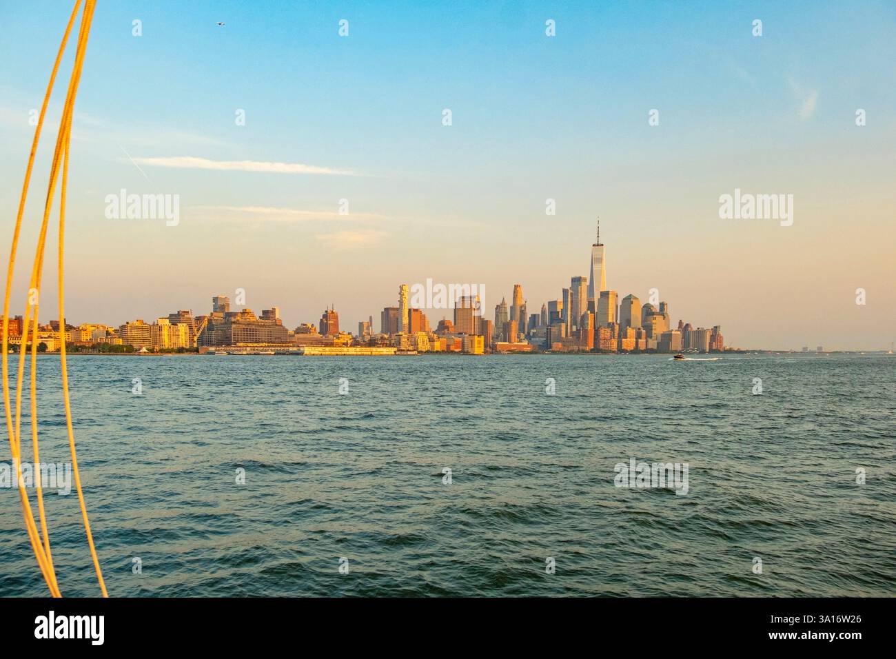 United States, New York State, New York City, Lower Manhattan, the Financial District from the ferry on the Hudson River Stock Photo