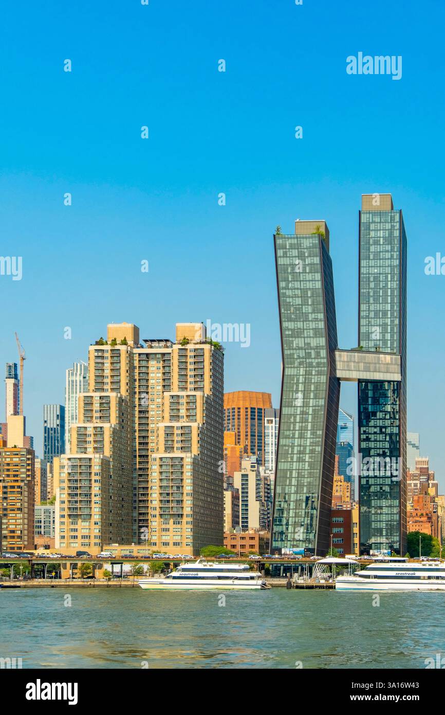United States, New York State, New York City, from the ferry on the East River with the view of East Village Manhattan Stock Photo