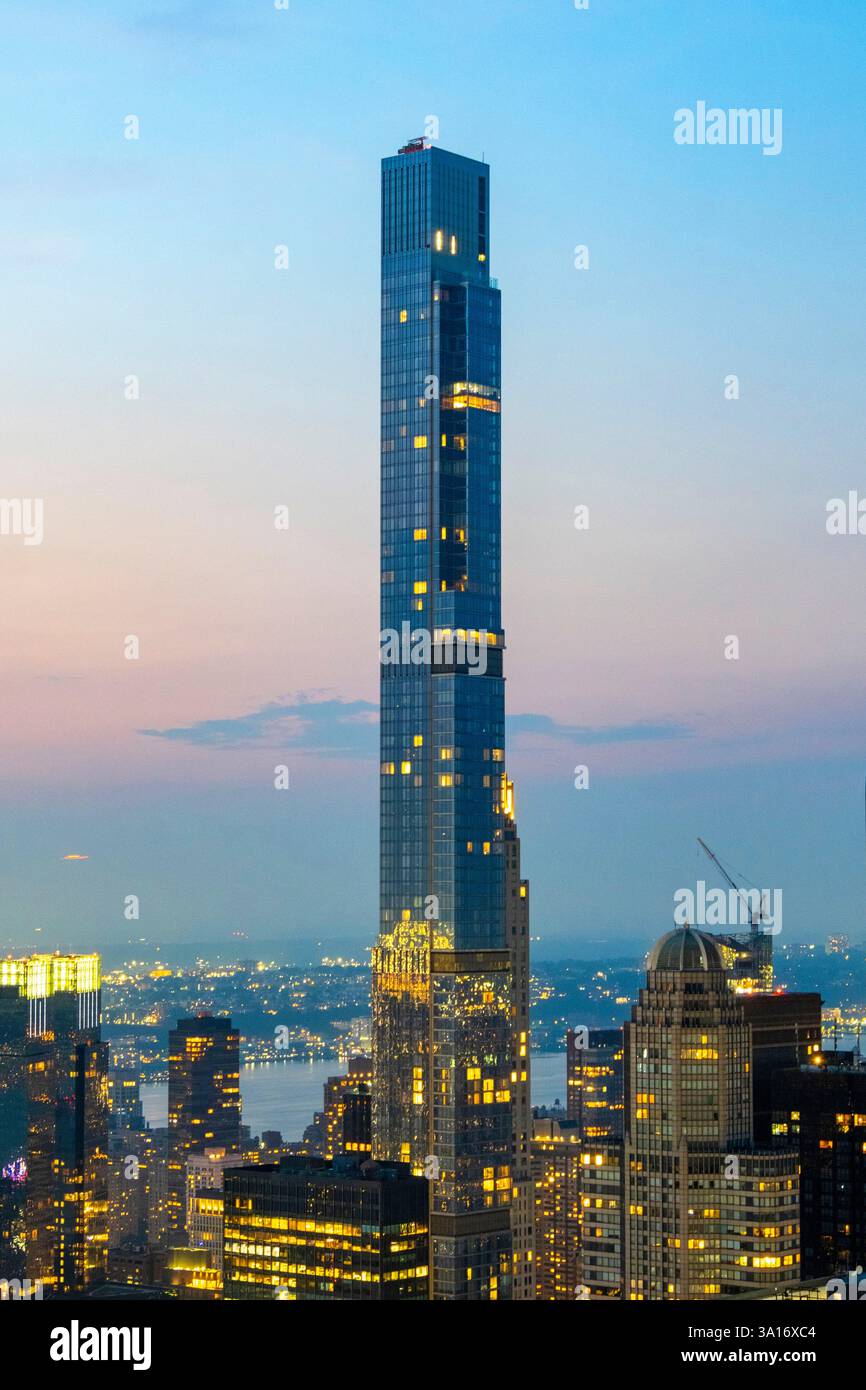 United States, New York State, New York City, Manhattan, general view from the Top of the Rock observatory at Rockefeller Center, Central Park Tower is the second-tallest building in New York and the United States Stock Photo