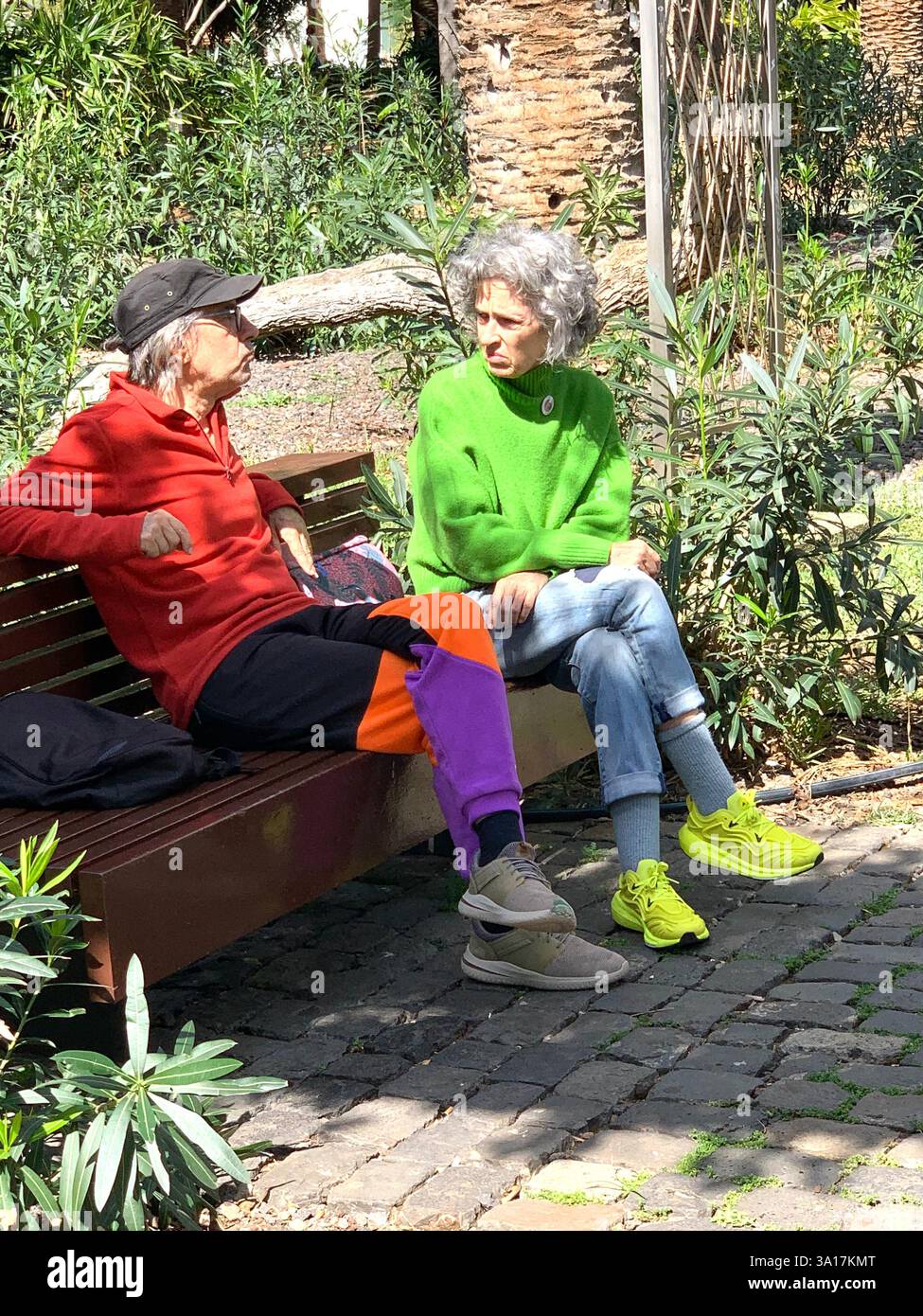 Park in Tenerife Canary Island Islands Spain Cacti plants big trees Palm tree statue statues walk walking visit old quant life living locals people - Smartphone Captured Stock Image