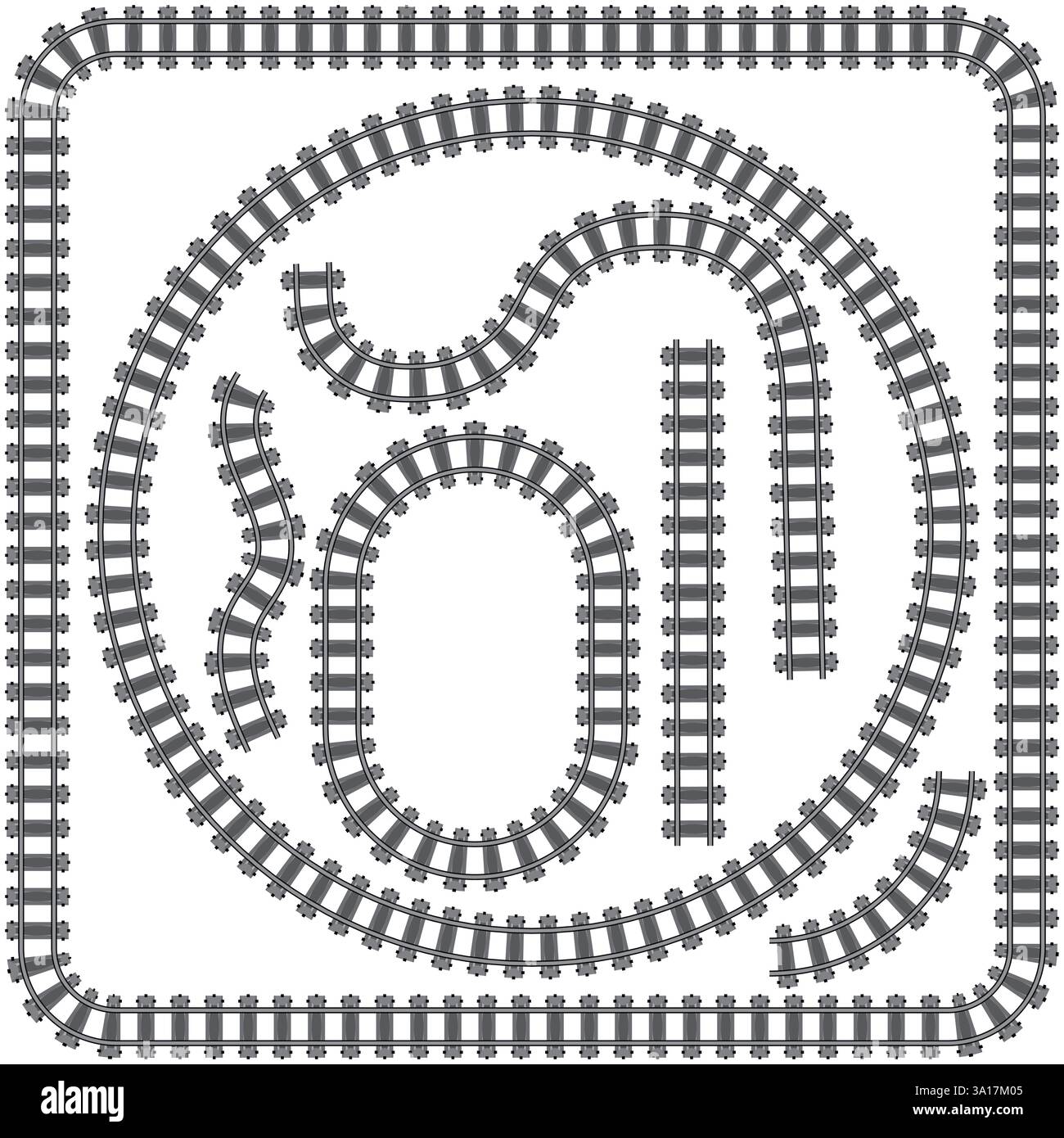 Railway train track illustration. Rail pattern round circular curve ...