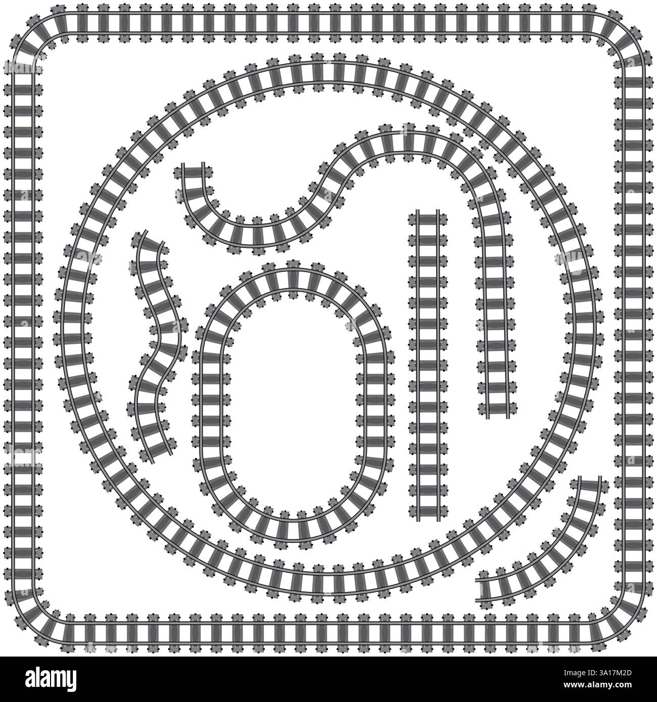 Vector Railway train track illustration. Rail pattern round circular ...
