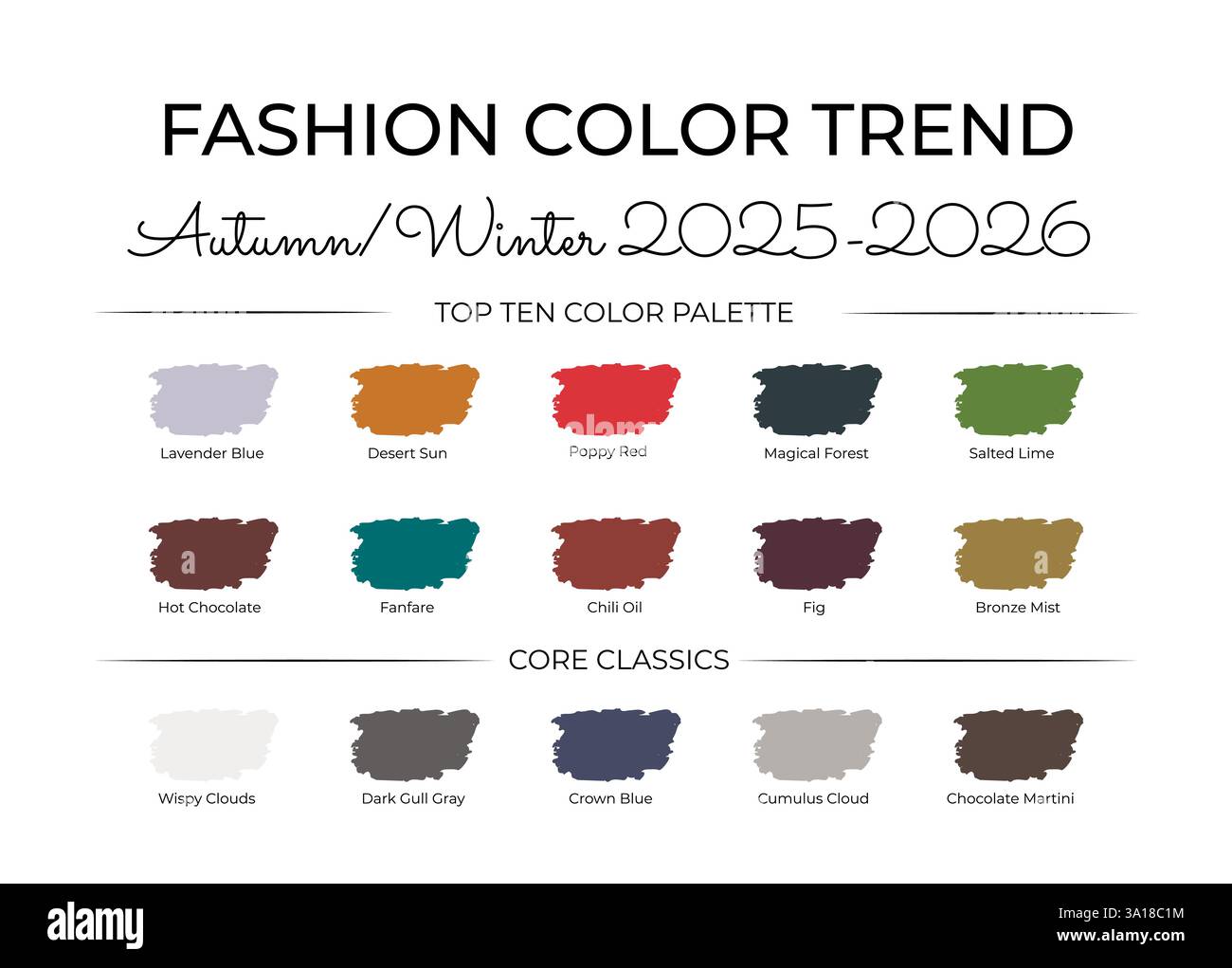 Fashion Color Trend Autumn Winter 2025 2026. Trendy colors palette