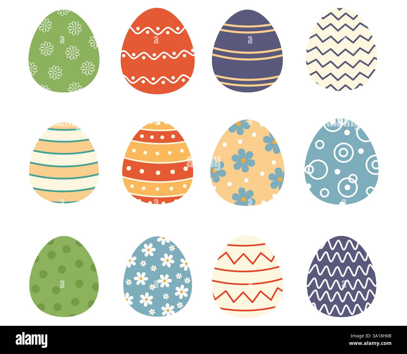 Set of colored easter eggs. Vector illustration in flat style. Stock Vector