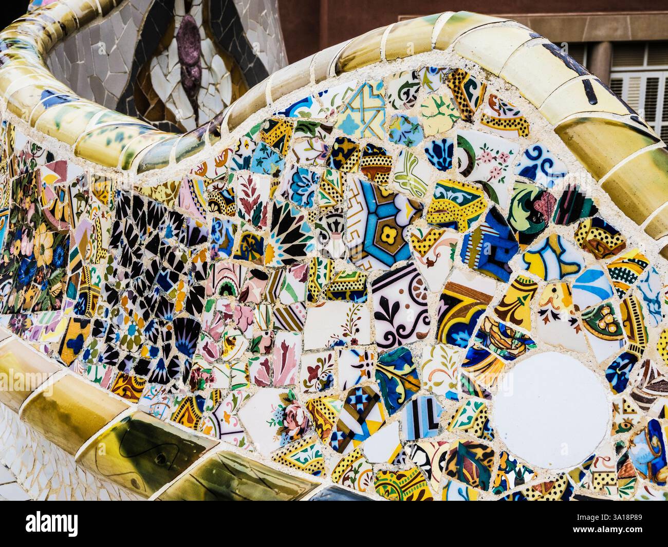 Part of the iconic bench in Nature Square or Plaça de la Natura in Parc ...