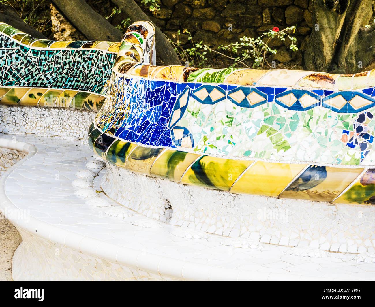 Part of the iconic bench in Nature Square or Plaça de la Natura in Parc ...
