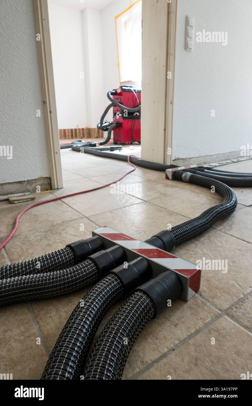 Wet screed is dried in a special process Stock Photo