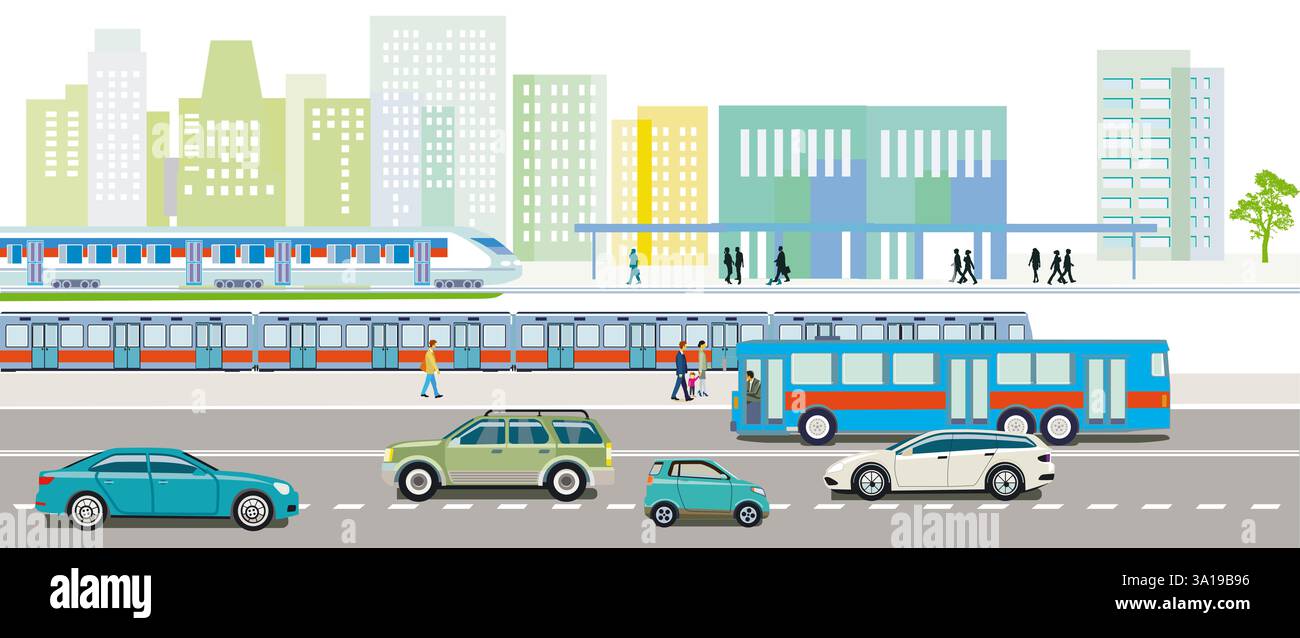 big city with road traffic and rail traffic Stock Photo - Alamy