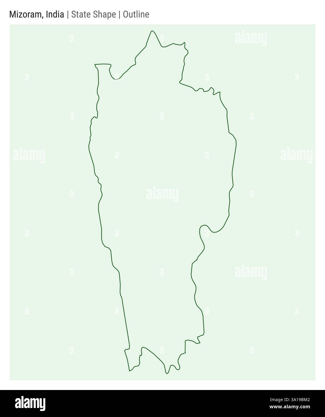 Mizoram, India. Simple vector map. State shape. Outline style. Border of Mizoram. Vector illustration. Stock Vector