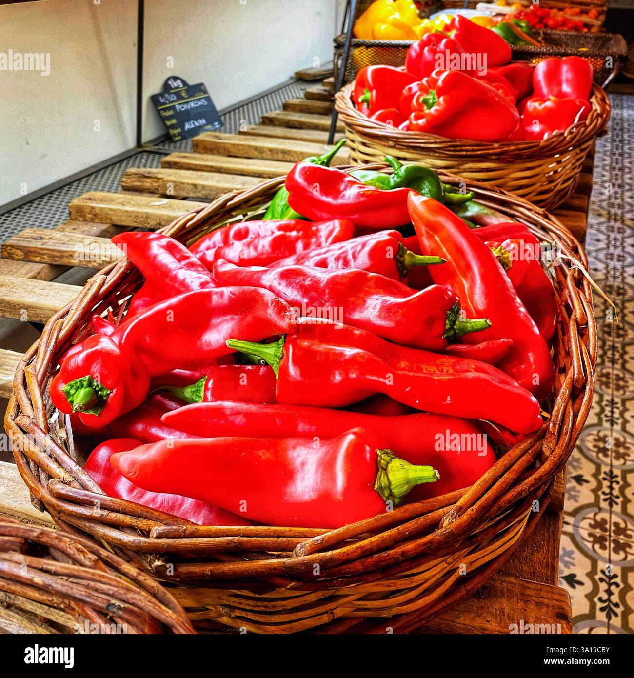 Red peppers in a basket - Smartphone Captured Stock Image