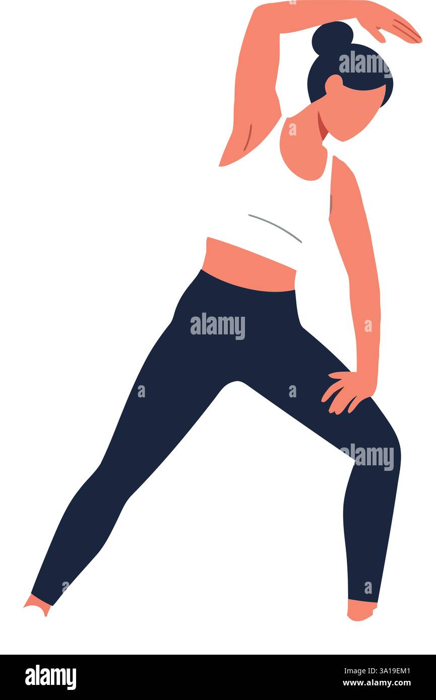 The movement shows a transition from standing to stretching Stock ...