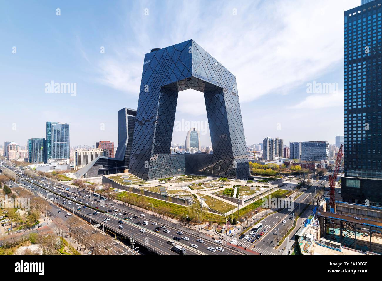 Beijing, China, Beijing central business district CBD skyline with the headquarters of the Chinese television CCTV in Beijing, China. Stock Photo