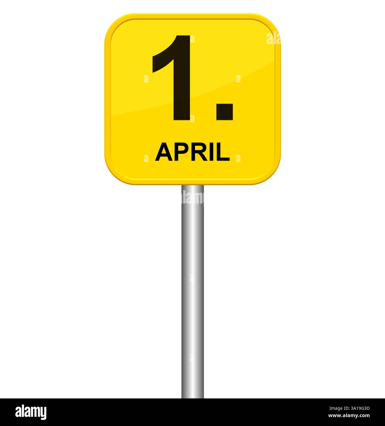 Yellow isolated sign shows April 1 Stock Photo - Alamy