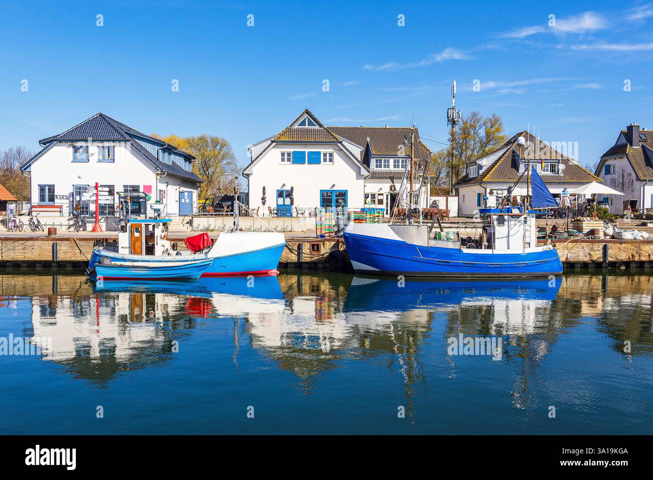 Fishing boats in the harbor of Vitte on the island of Hiddensee. Stock Photo