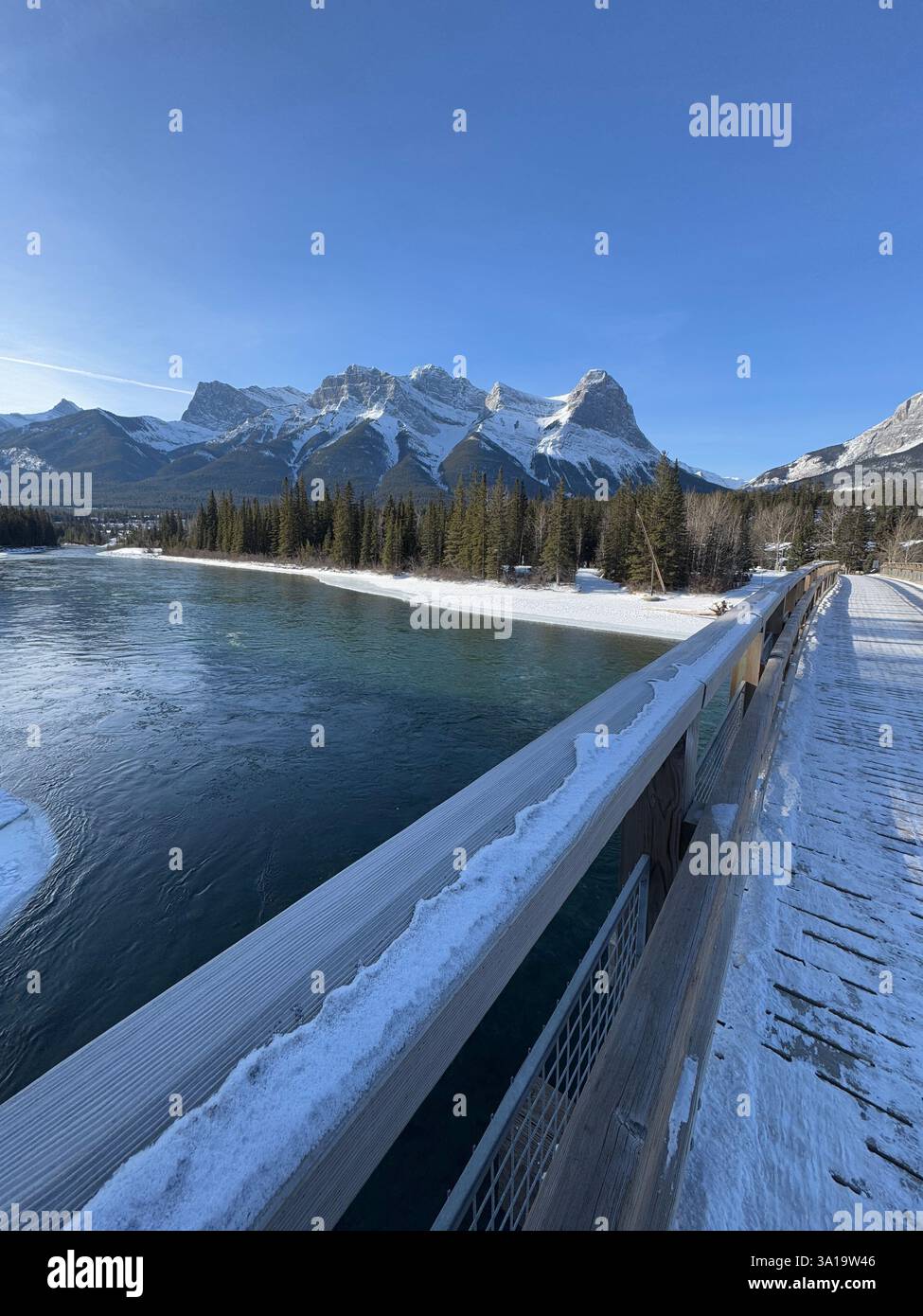 Canmore mountains on a clear sky day in winter - Smartphone Captured Stock Image