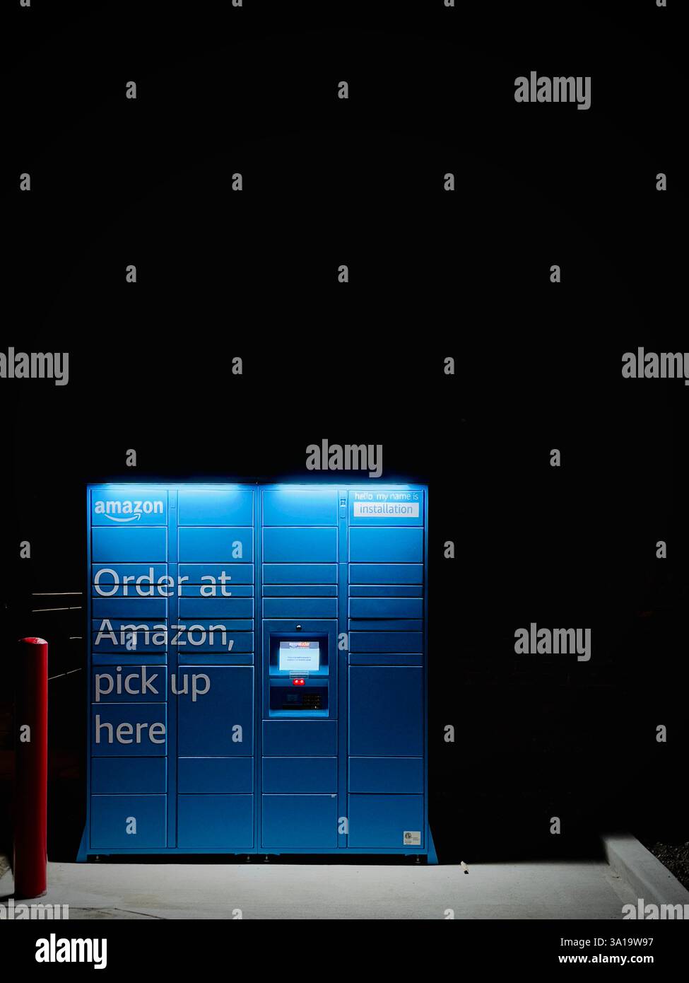 Amazon pick up lockers in the street of Hoboken, NJ - Smartphone Captured Stock Image