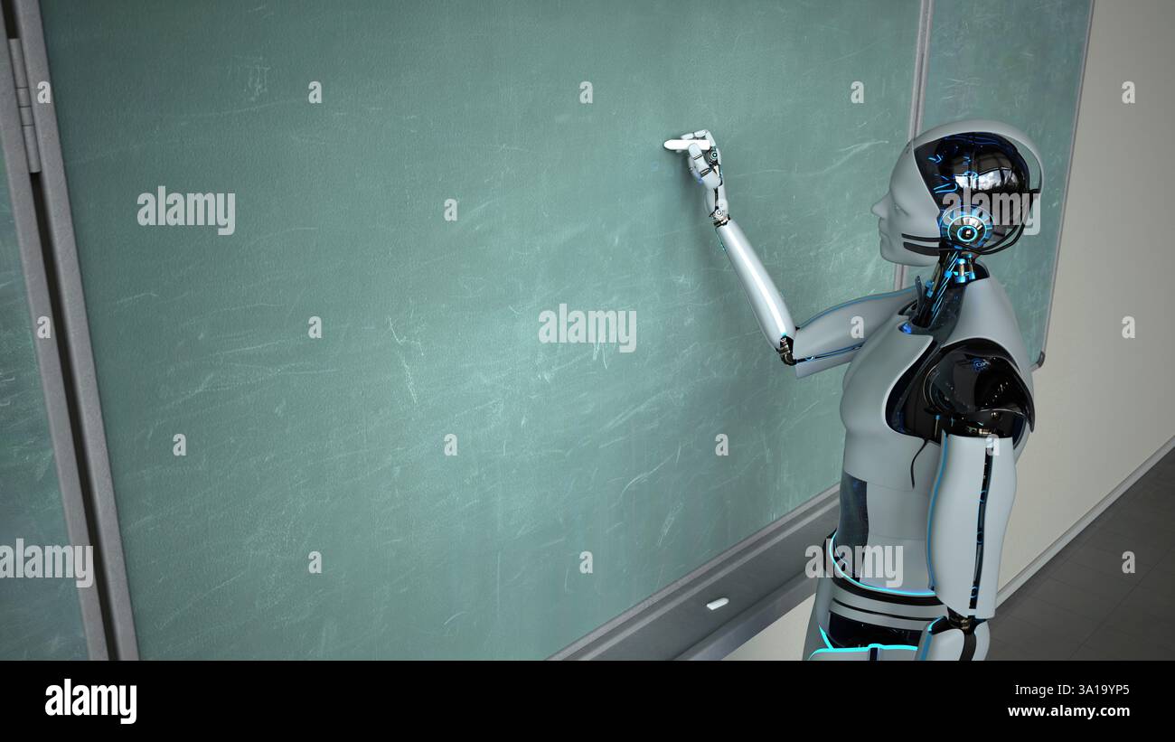 A humanoid robot in the school as a teacher. 3d illustration. Stock Photo