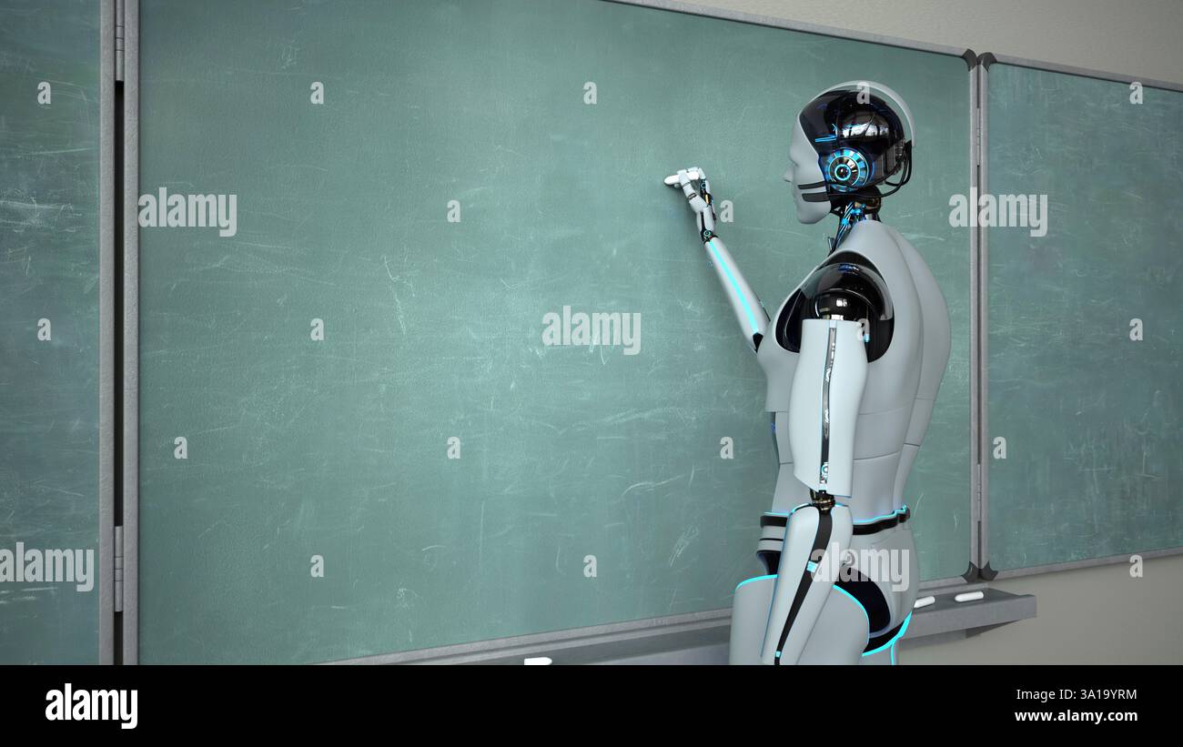 A humanoid robot in the school as a teacher. 3d illustration. Stock Photo