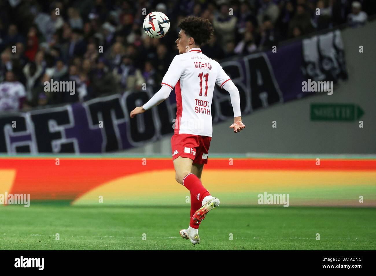 Monaco's Maghnes Akliouche eyes the ball during the French League One ...