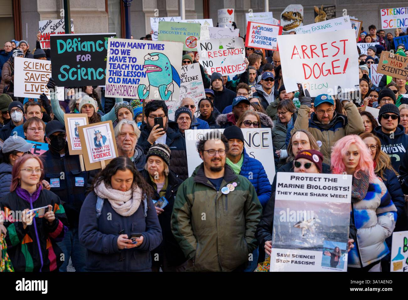 Science Cut Protest Signs Demonstrators hold signs during a Stand of for Science Philadelphia ...