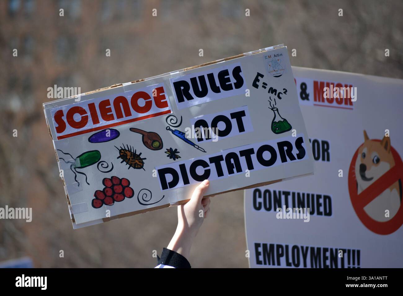 Demonstrators at a Stand Up For Science rally in Washington Square Park ...