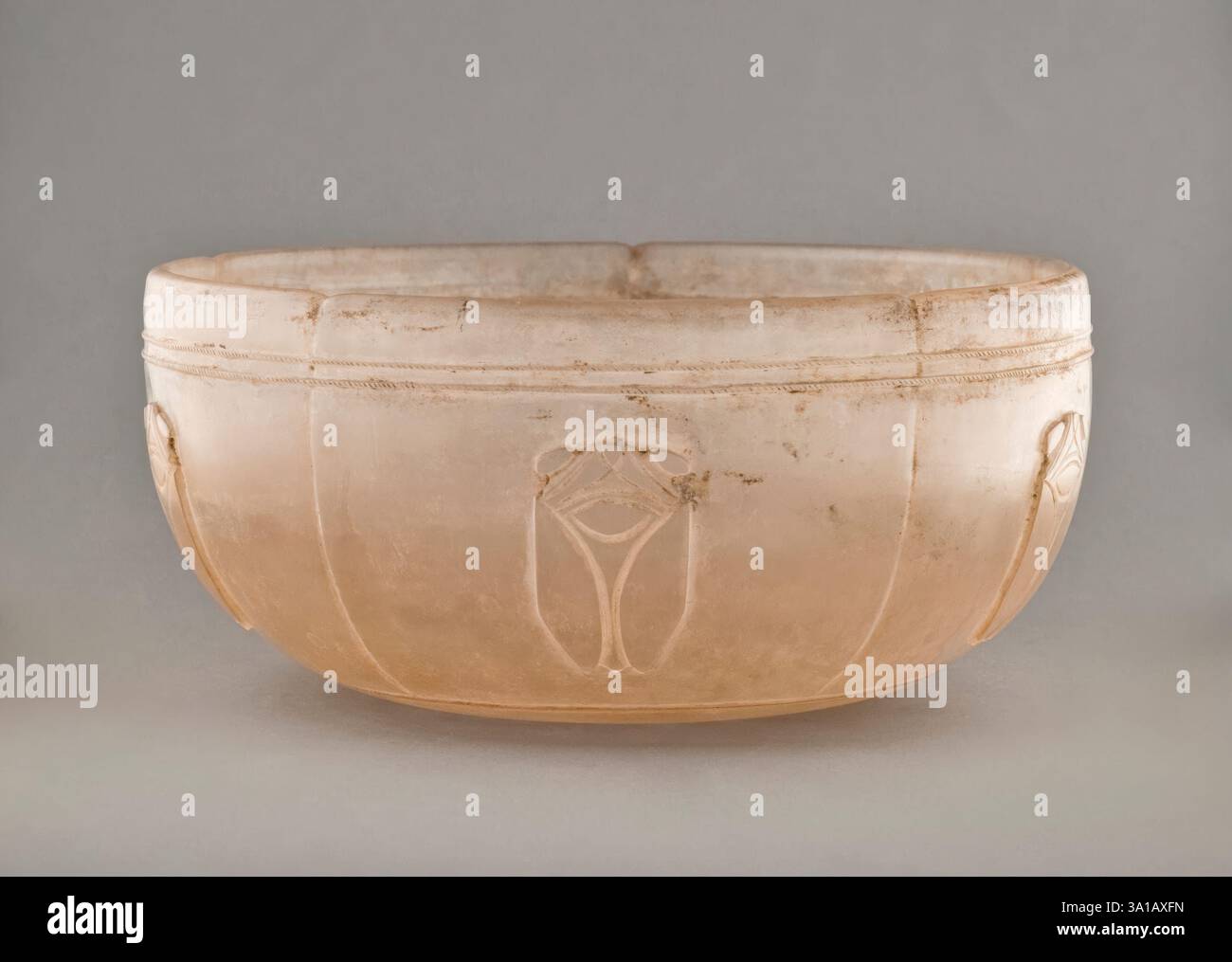 Glass bowl with cicadas in relief. Stock Photo