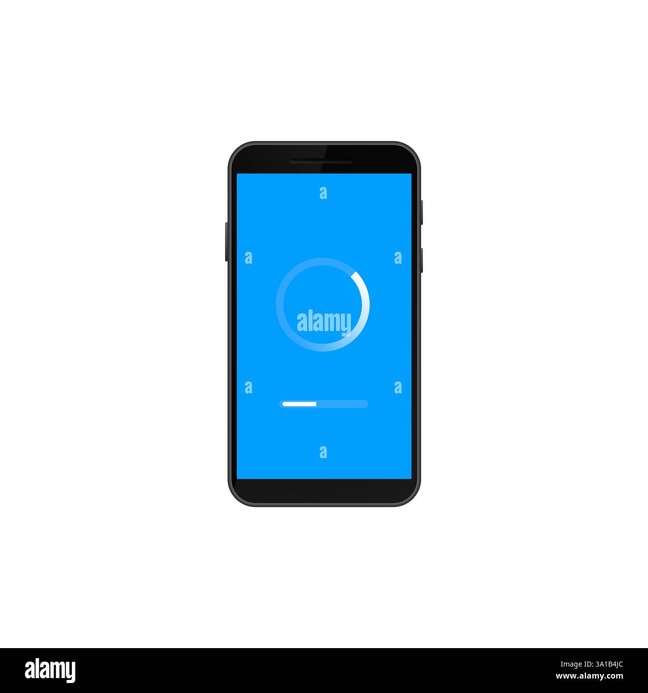 Smartphone displaying blue screen with loading circle and progress bar Stock Vector