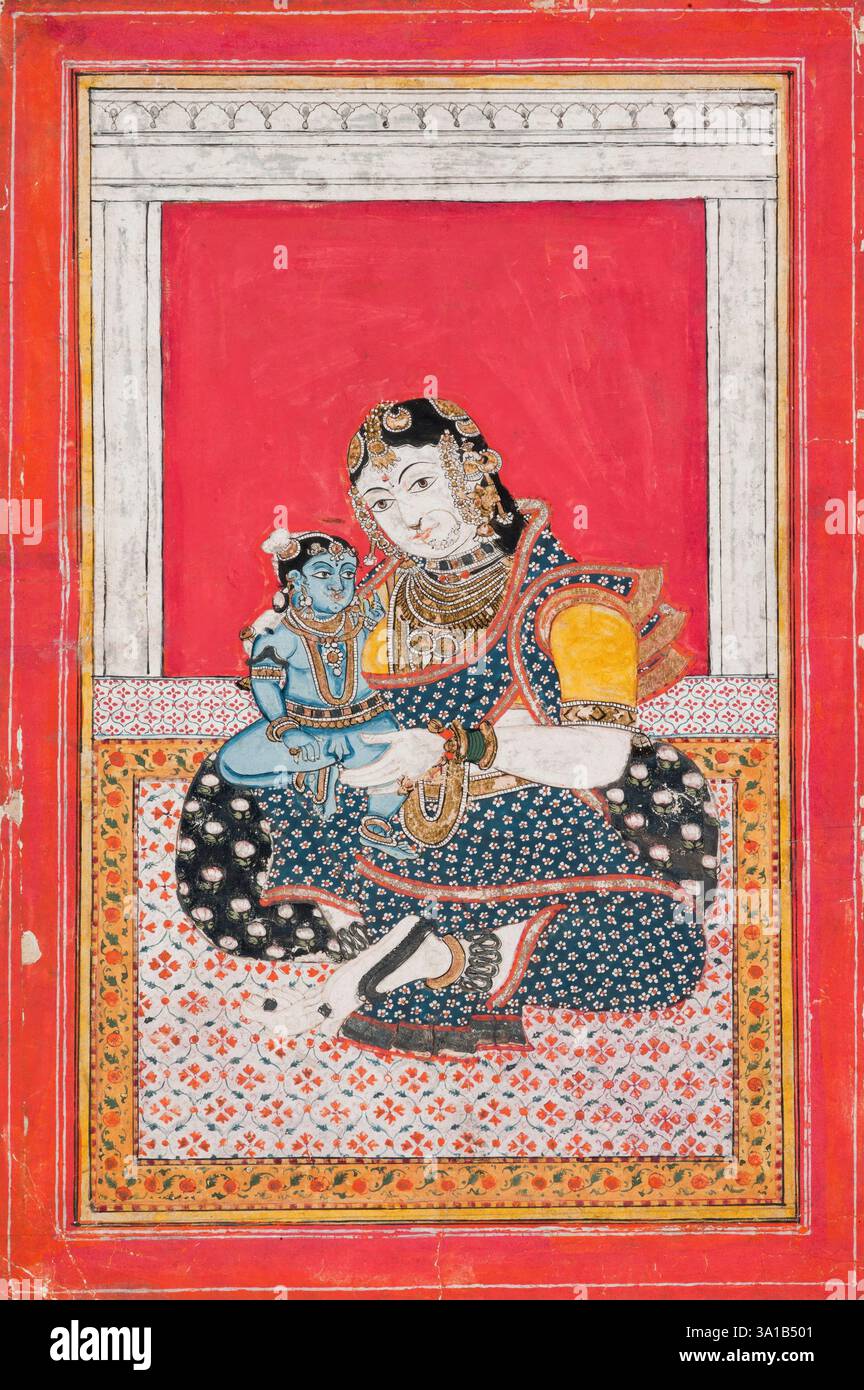 Krishna and Yashoda, 19th century. Stock Photo