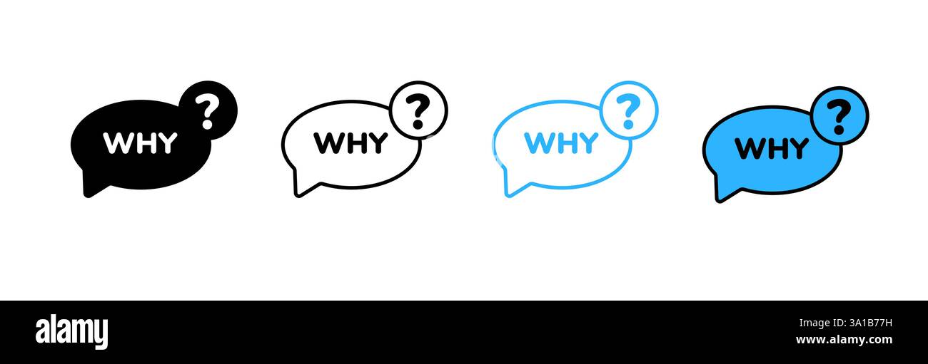 Four speech bubbles with the word why and question mark in various styles Stock Vector