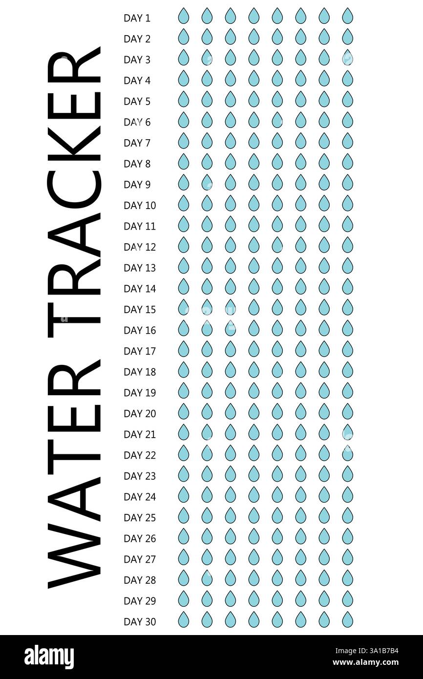 Water tracker. Habit tracker for month. Template mockup. Vector personal organizer. Minimalist simple planner Stock Vector