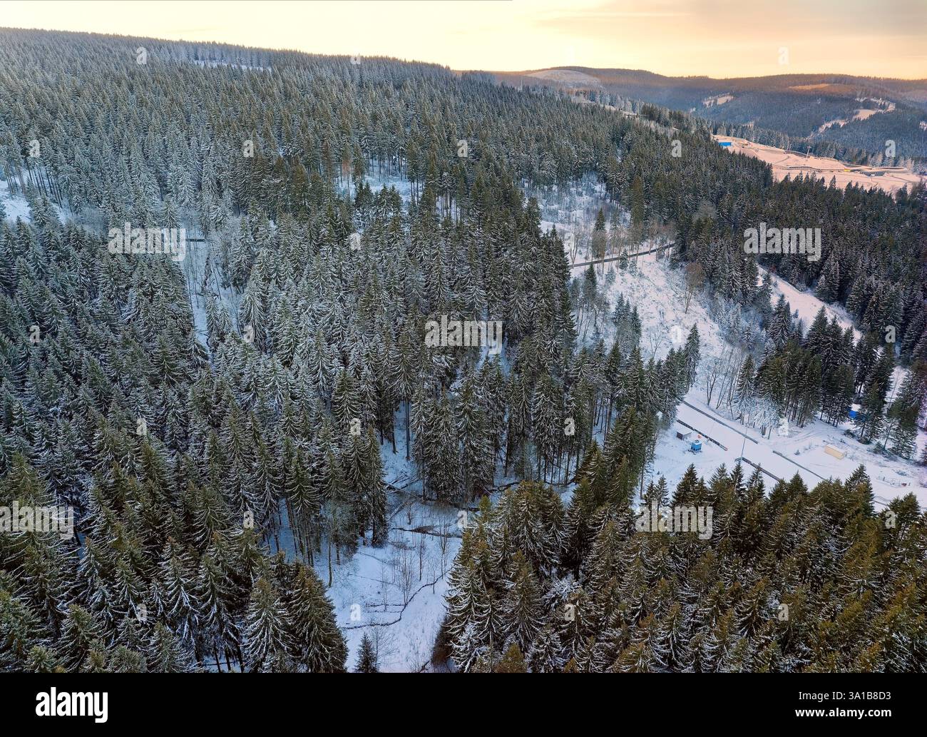 Winter landscape on the Rennsteig near Oberhof, Oberhof, Rennsteig, Thuringian Forest, Thuringia, Germany Stock Photo