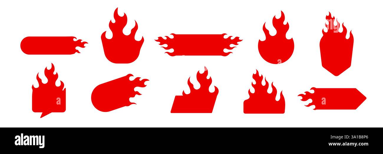 Set of red fire icons with different shapes for graphic design and ...