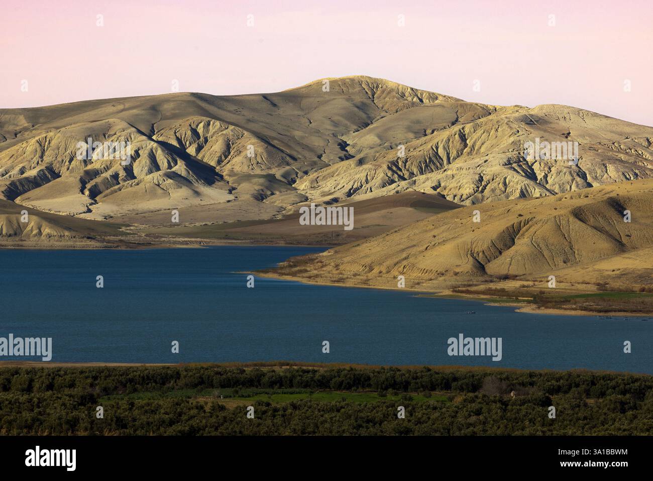 Barrage Sidi Chahed is an artificial lake near Meknes, Morocco. Stock Photo