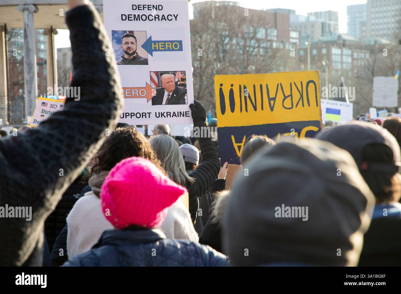 People protesting Donald Trump and Elon Musk at the Boston Commons in ...
