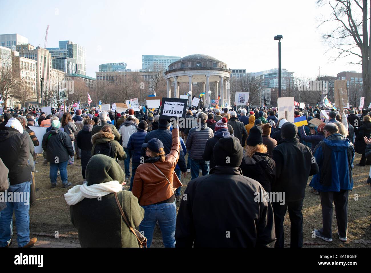 People protesting Donald Trump and Elon Musk at the Boston Commons in ...