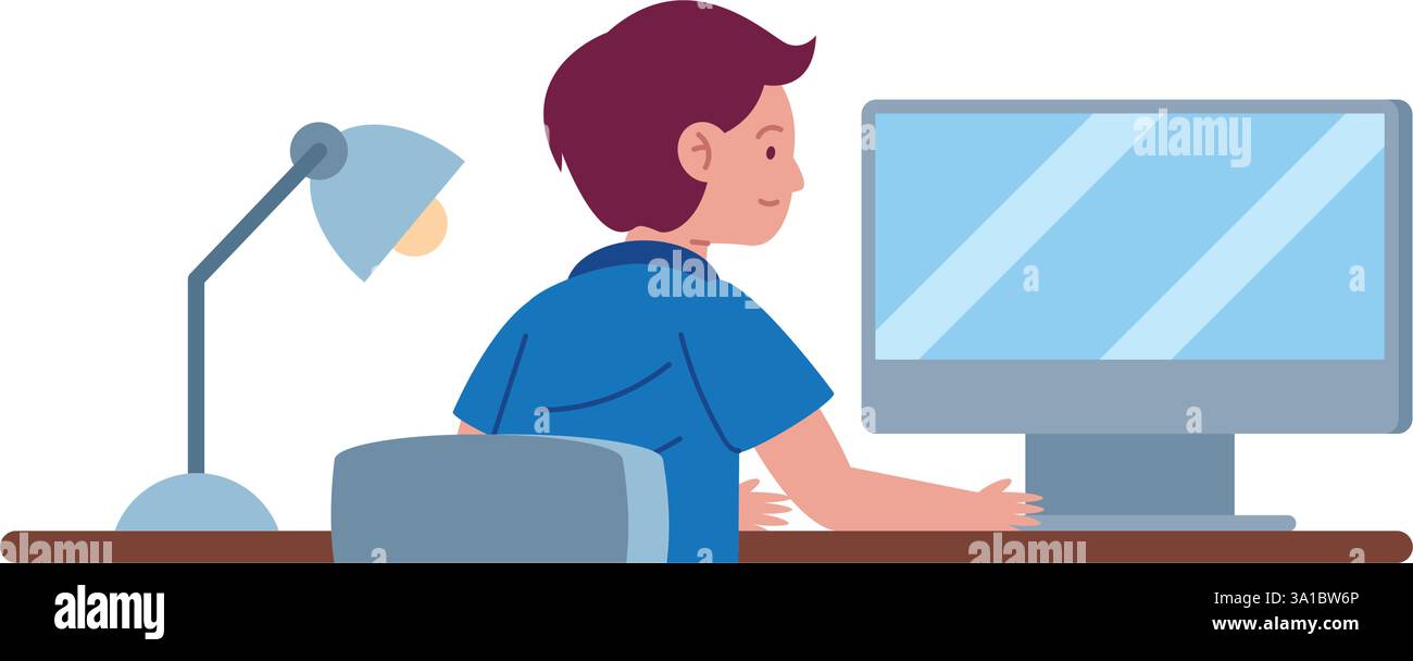 Student on Computer Focused Boy Stock Vector Image & Art - Alamy