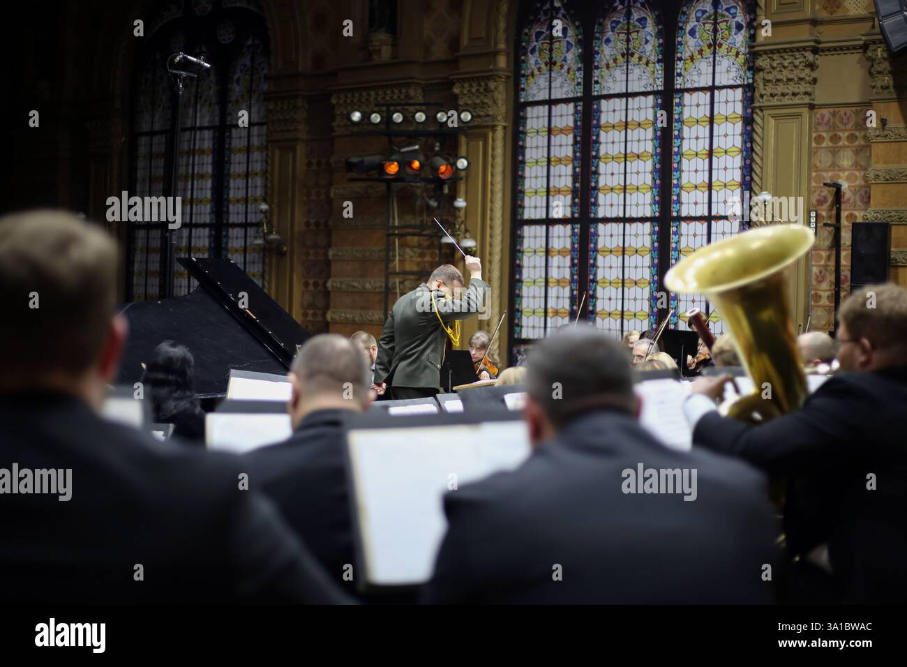 Conductor Serhii Lykhomanenko ( in the center) and National Odessa ...