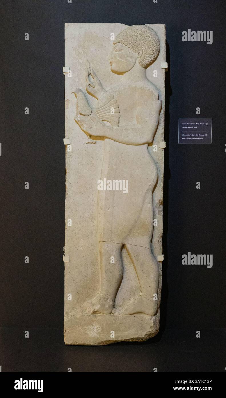 Akhisar, Turkey, Turkiye. Stone Carving, Persian Style, 5th Century B.C. Stock Photo