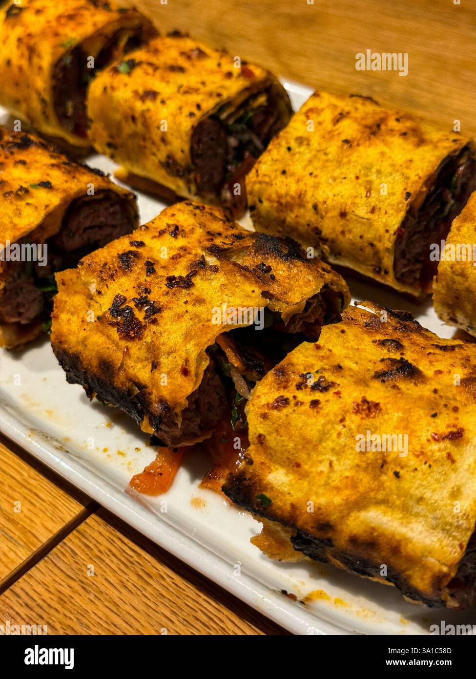 Istanbul, Turkey, Turkiye. Durum Beef Roll Wraps, a Mainstay of Turkish Cuisine. Stock Photo