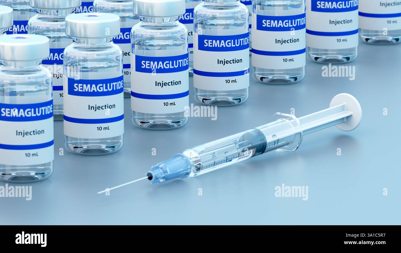 Illustration Of Vials Of Semaglutide Diabetes Medication And A Syringe illustration-of-vials-of-semaglutide-diabetes-medication-and-a-syringe