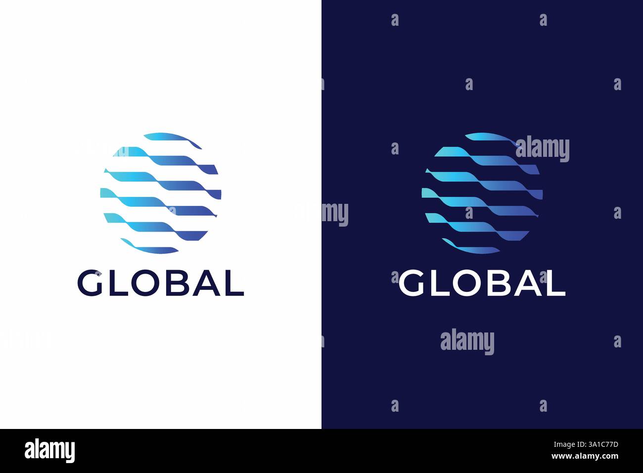 Modern and Creative Global Technology Logo with Blue Wave Elements Stock Vector