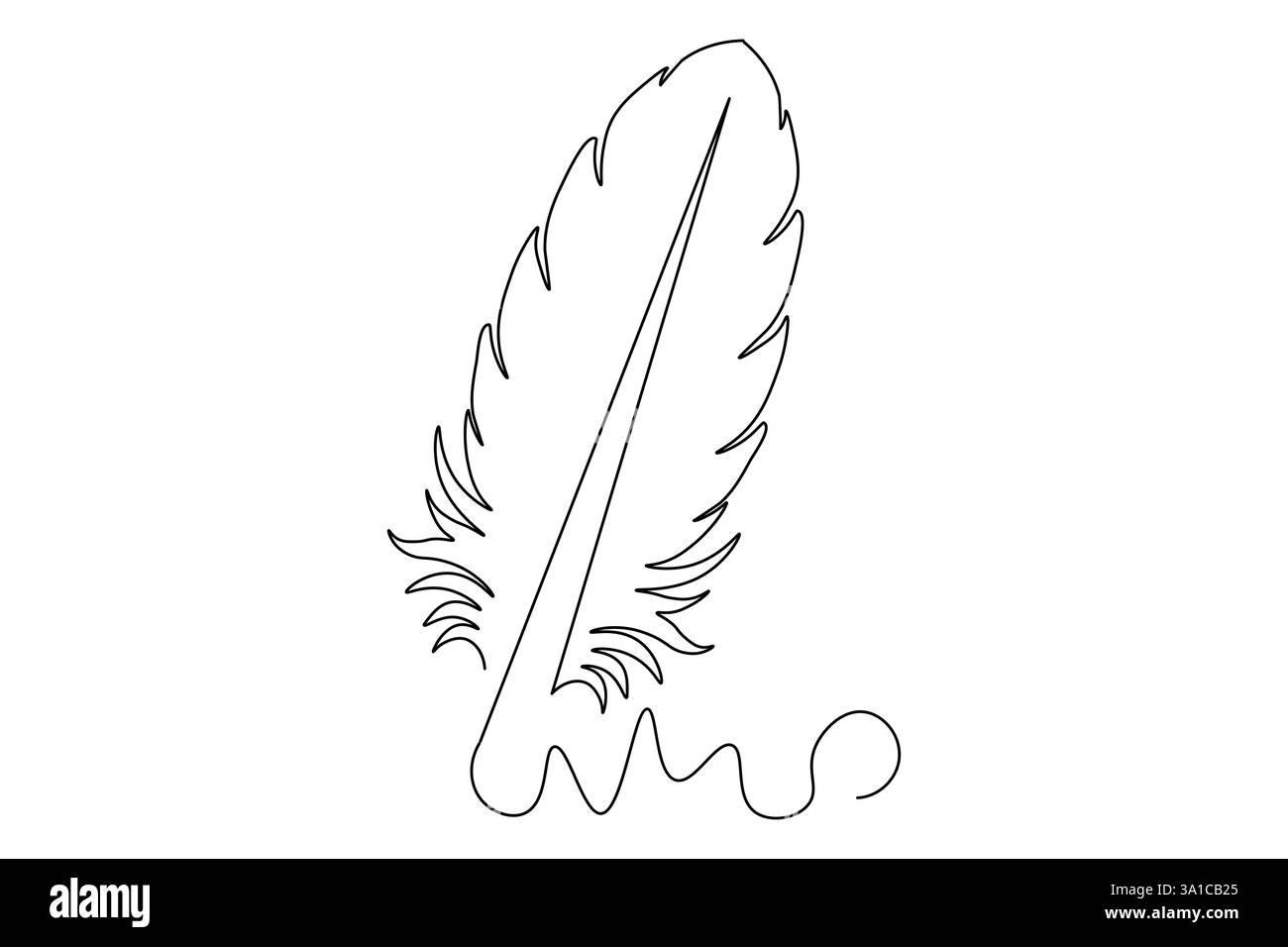 Bird feather Continuous one line art drawing and black white of ...
