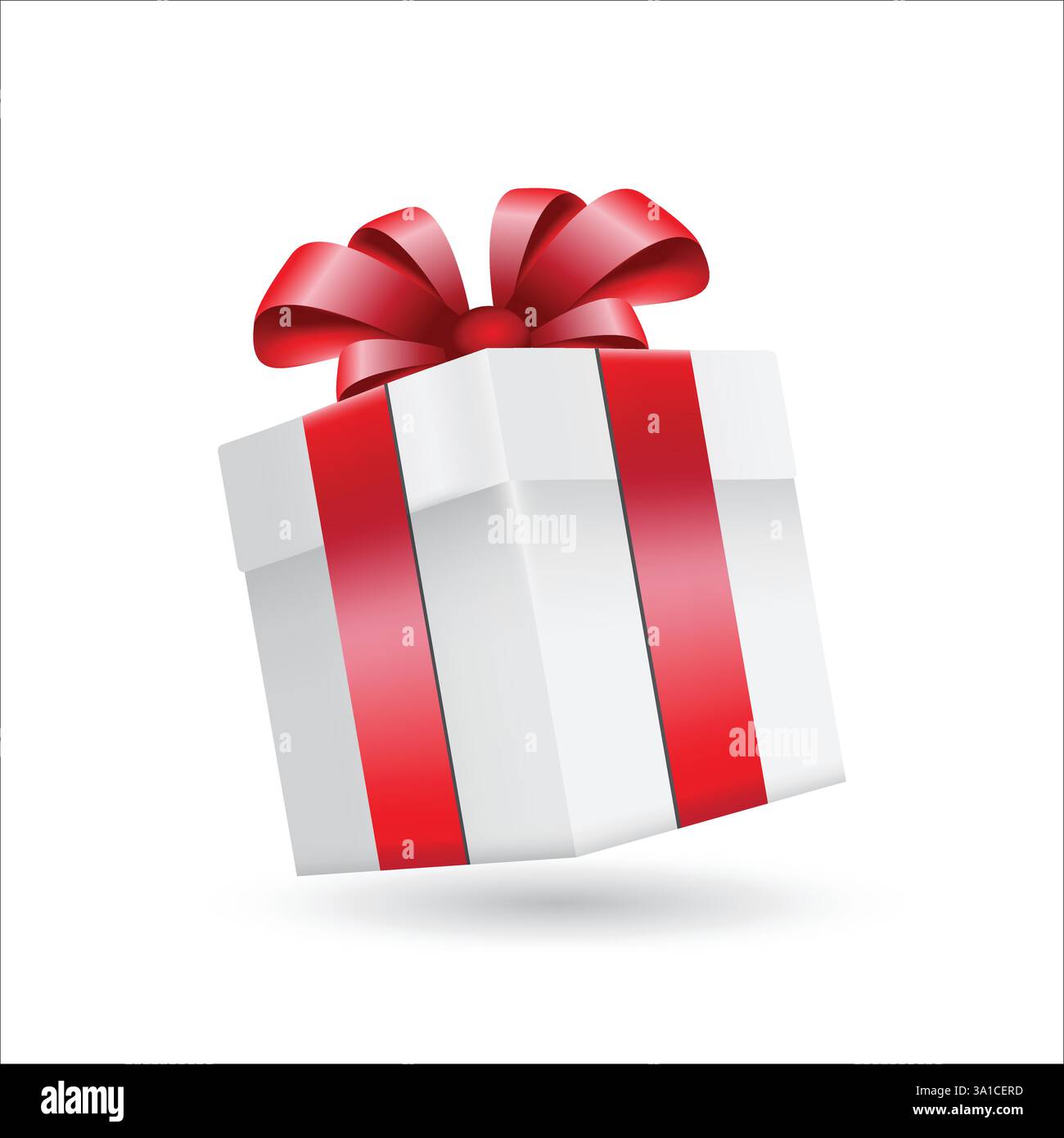 White Gift box red ribbon, birthday package. Vector illustration ...