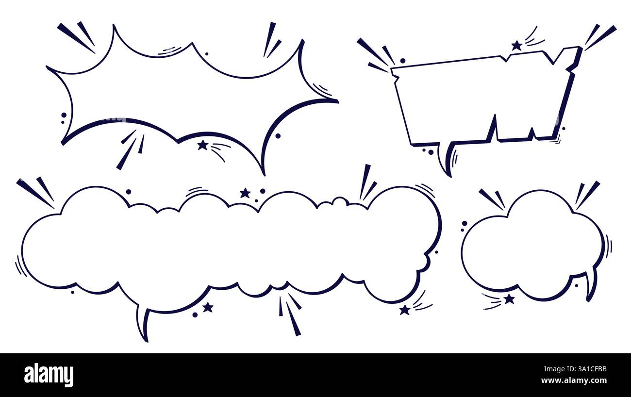 Black and white empty Speech bubbles pack with 4 clouds Stock Vector ...