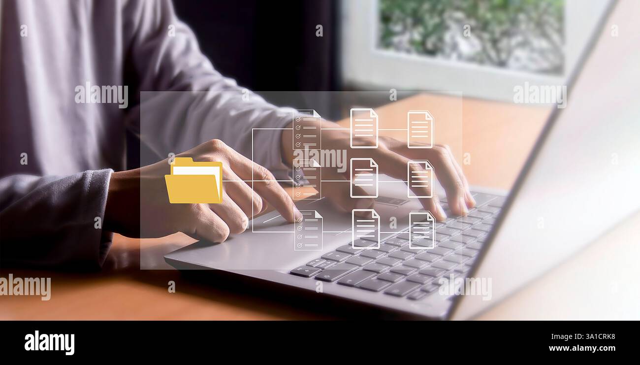 document management Organizing enterprise information Powerful online document files Stock Photo