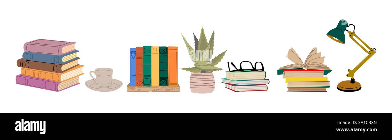 Books and reading set. Textbooks for studies Stock Vector Image & Art ...