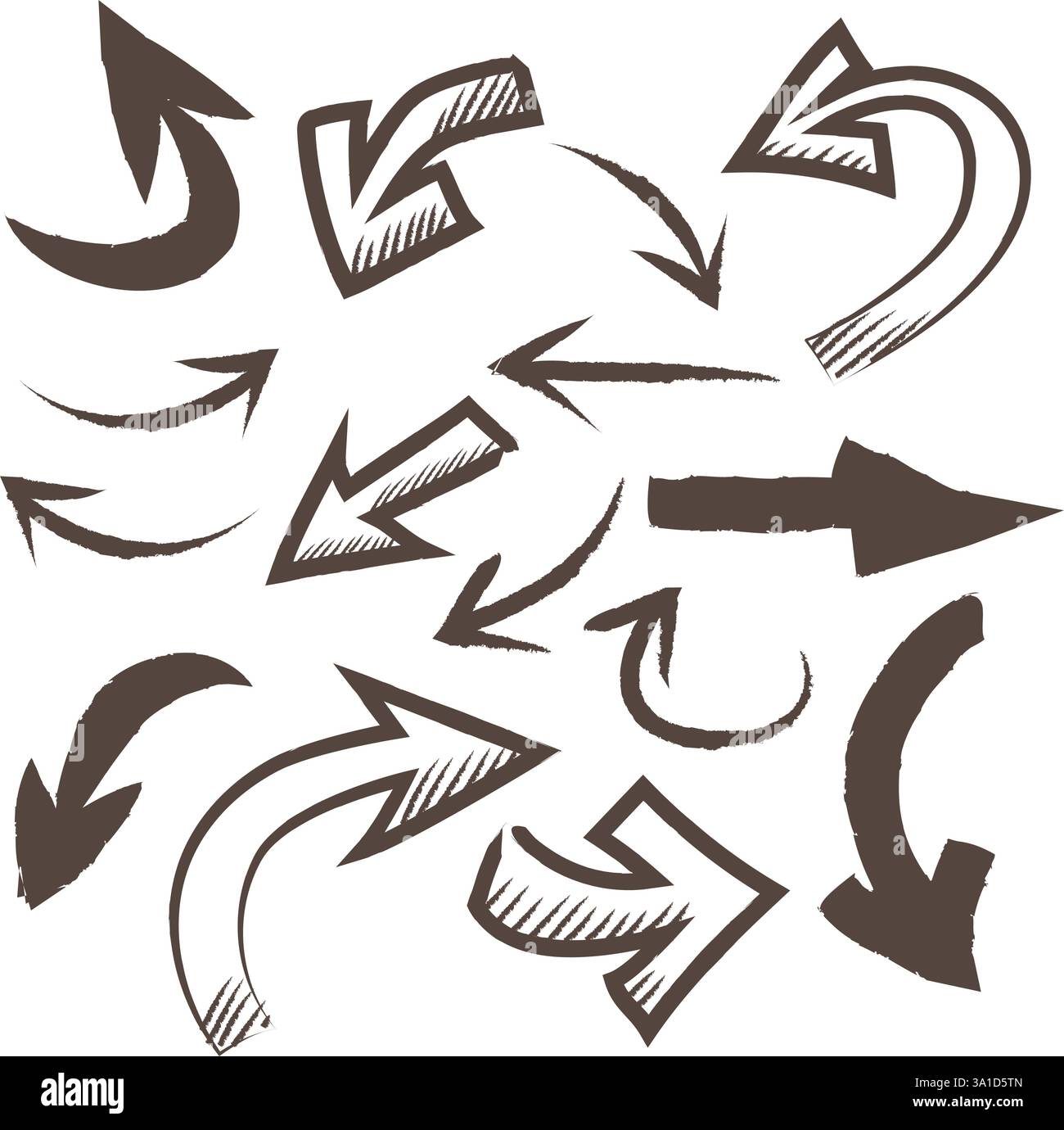 Collection of arrows with brush sketch style vector illustration. Hand ...