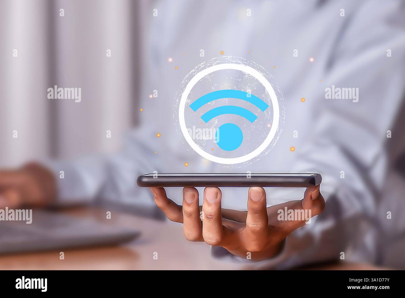 Use business smartphone with wifi icon, business communication social ...